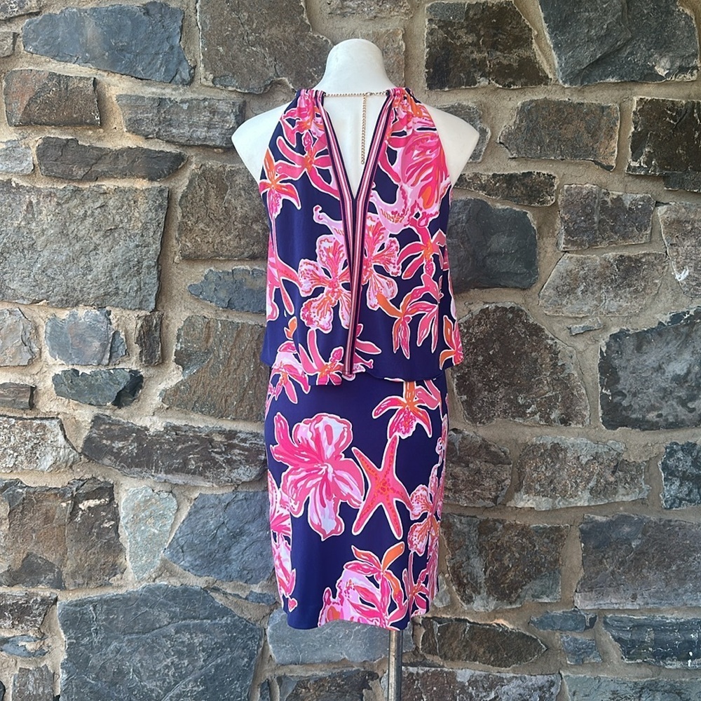 Lilly Pulitzer 'Lucia' Dress in Bright Navy Via Sunny Engineered Floral Size XS - Picture 6 of 9